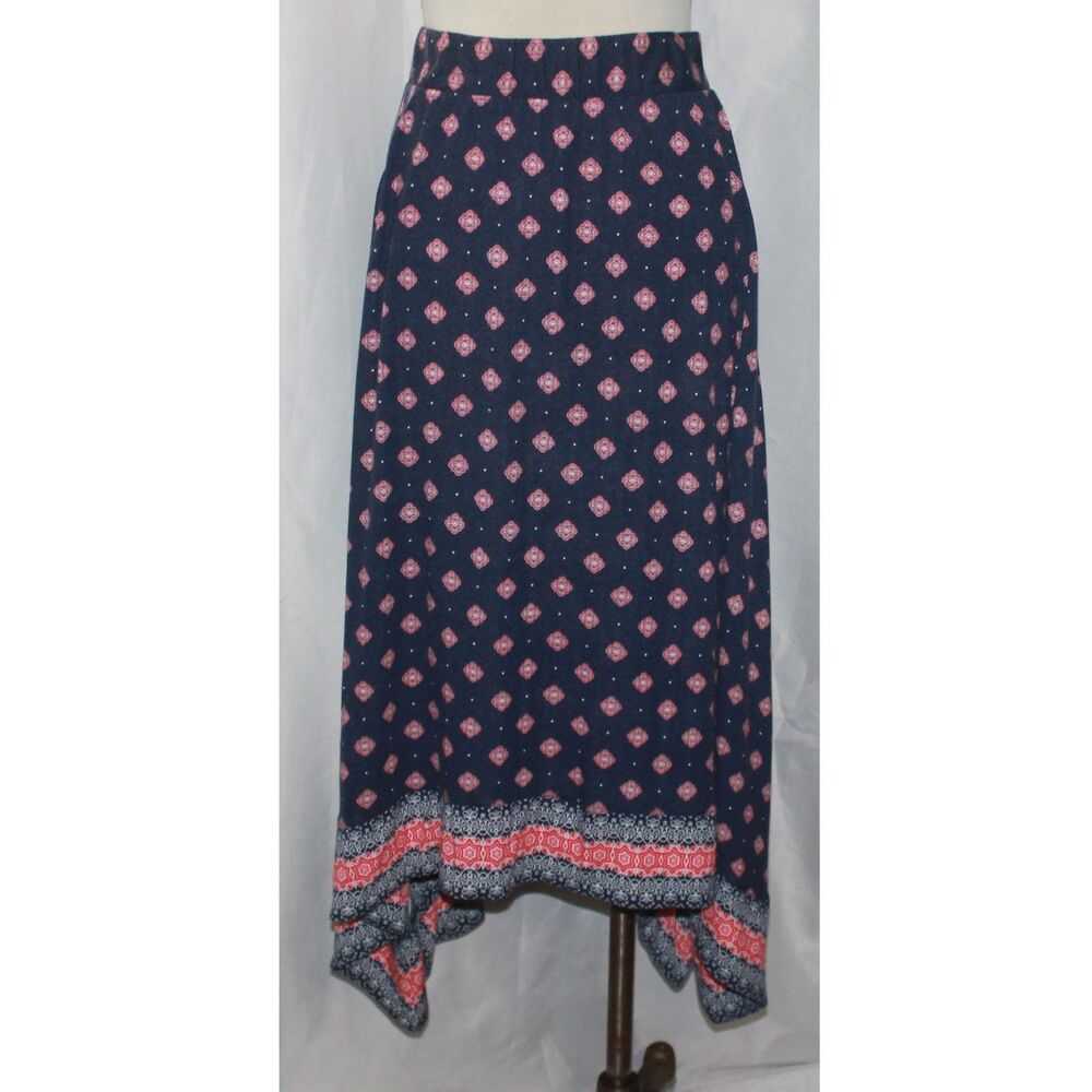 Cato Blue & Orange Medallion Print Shark Bite Maxi Skirt Size XL